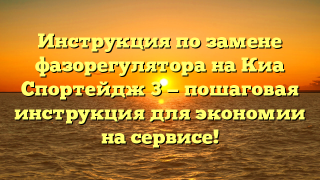 Инструкция по замене фазорегулятора на Киа Спортейдж 3 — пошаговая инструкция для экономии на сервисе!