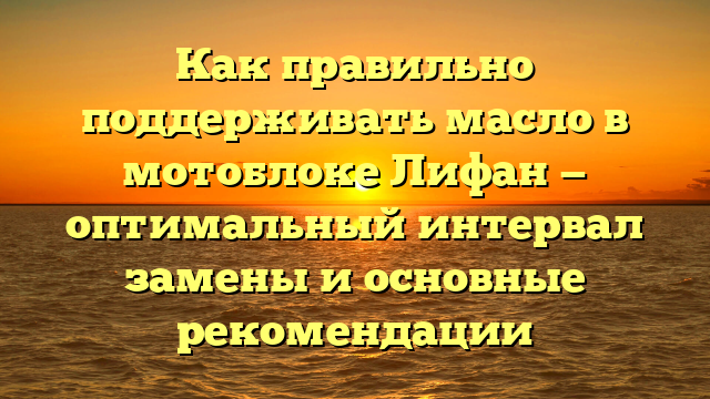 Как правильно поддерживать масло в мотоблоке Лифан — оптимальный интервал замены и основные рекомендации