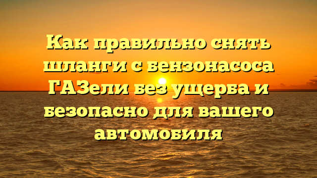 Как правильно снять шланги с бензонасоса ГАЗели без ущерба и безопасно для вашего автомобиля