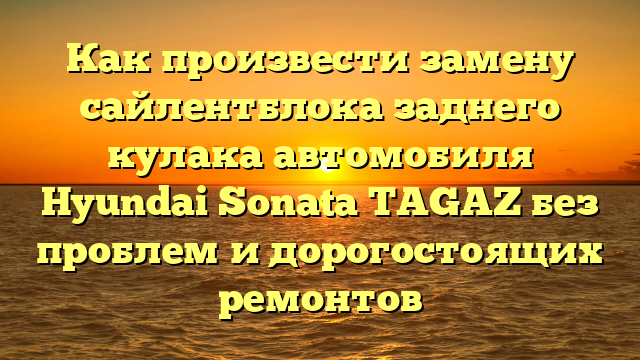 Как произвести замену сайлентблока заднего кулака автомобиля Hyundai Sonata TAGAZ без проблем и дорогостоящих ремонтов
