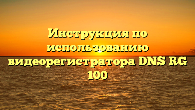 Инструкция по использованию видеорегистратора DNS RG 100