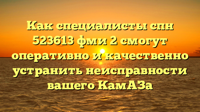 Как специалисты спн 523613 фми 2 смогут оперативно и качественно устранить неисправности вашего КамАЗа