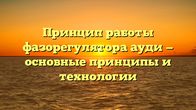 Принцип работы фазорегулятора ауди — основные принципы и технологии